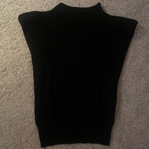 Shoulder Pad Black Sleeveless Knit Top